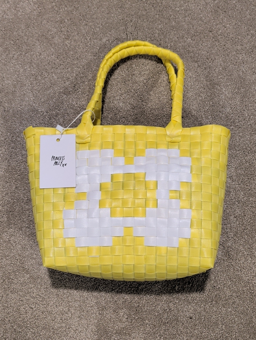 Princess Polly Melbourne Tote Bag Yellow White Woven NWT